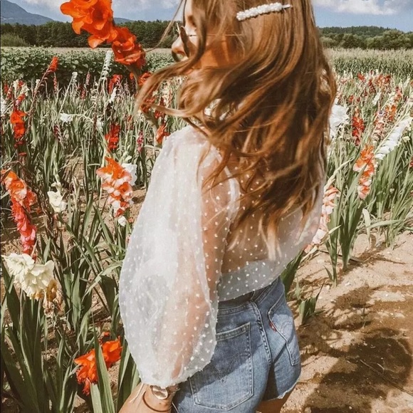 Polka Dot Mesh Top - Picture 2 of 9